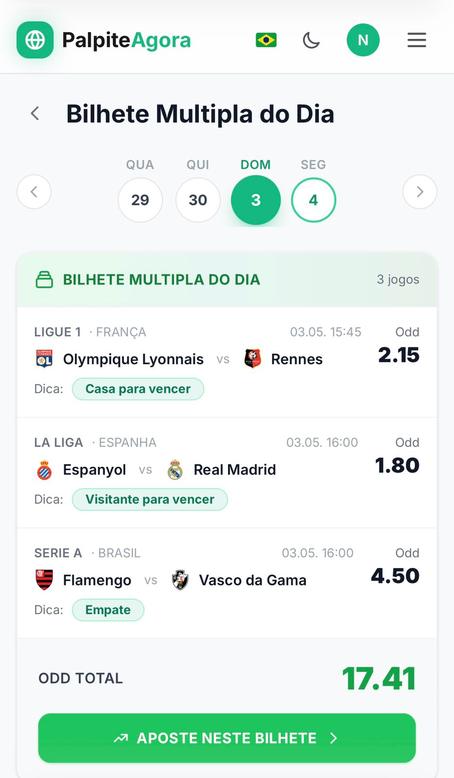Tela do App Palpite Agora