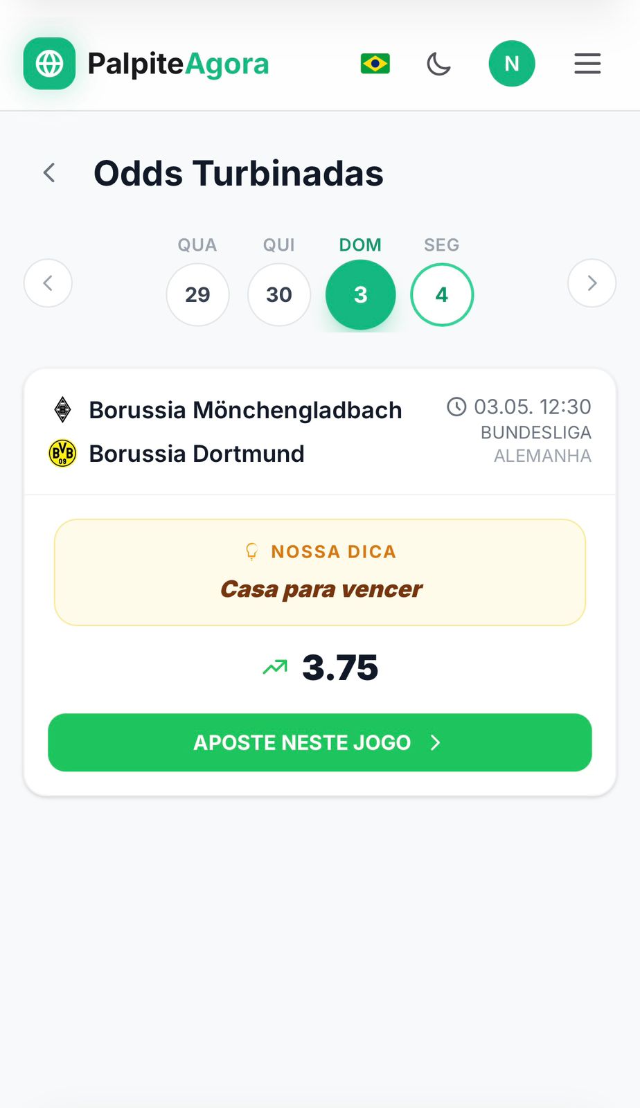 Tela do App Palpite Agora